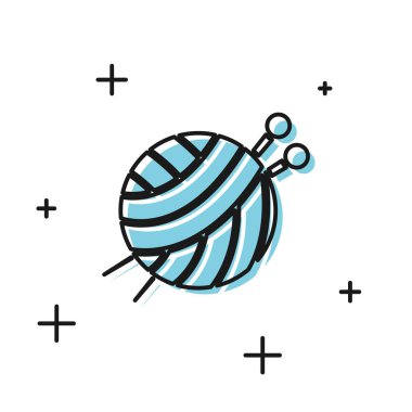 Beyaz arka plan üzerinde izole örgü iğneleri simgesi ile Siyah İplik topu. El yapımı, örgü veya terzi dükkanı için etiket. Vektör İllüstrasyonu