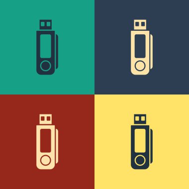 Renkli usb flash sürücü simgesi renk arka planda yalıtılmış. Vintage tarzı çizim. Vektör İllüstrasyonu