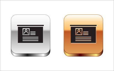 Beyaz arka planda izole edilmiş özgeçmiş simgesine sahip Siyah Tahta. Cv başvurusu. Profesyonel personel aranıyor. Analiz personel devam. Gümüş-altın kare düğme. Vektör İllüstrasyonu