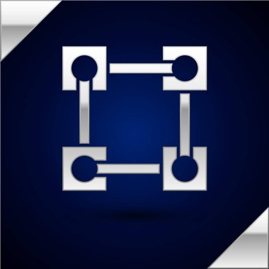 Gümüş Blockchain teknoloji simgesi koyu mavi arka plan üzerinde izole. Kripto para birimi verileri. Soyut geometrik blok zincir ağ teknolojisi iş. Vektör İllüstrasyonu