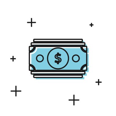 Siyah Yığınlar kağıt para para ikonu beyaz arka planda izole. Para desteleri. Para birimi. Vektör İllüstrasyonu