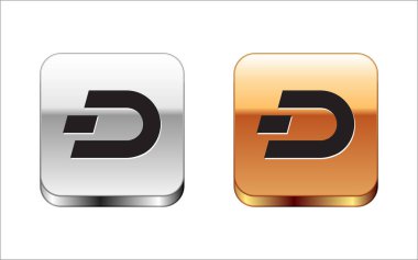 Siyah Cryptocurrency sikke Dash simgesi beyaz arka planda yalıtılmış. Dijital para birimi. Altcoin sembolü. Blockchain tabanlı güvenli kripto para birimi. Gümüş-altın kare düğme. Vektör İllüstrasyonu