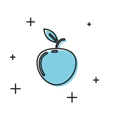 Beyaz arka planda yalıtılmış siyah Apple simgesi. Yaprak sembolü olan meyve. Vektör İllüstrasyonu