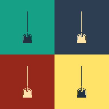 Renk arka planda yalıtılmış renk Kürek simgesi. Bahçıvanlık aleti. Bahçecilik, tarım, tarım için bir araç. Vintage tarzı çizim. Vektör İllüstrasyonu