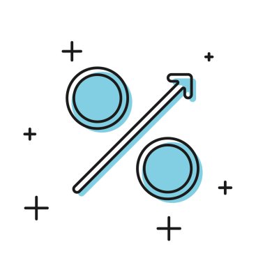 Siyah Beyaz arka planda yalıtılmış yukarı ok simgesi. Artan yüzde işareti. Vektör İllüstrasyonu