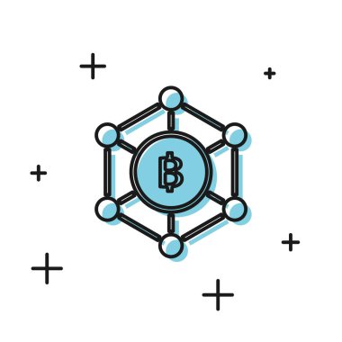 Siyah Blockchain teknolojisi Bitcoin simgesi beyaz arka plan üzerinde izole. Soyut geometrik blok zincir ağ teknolojisi iş. Vektör İllüstrasyonu