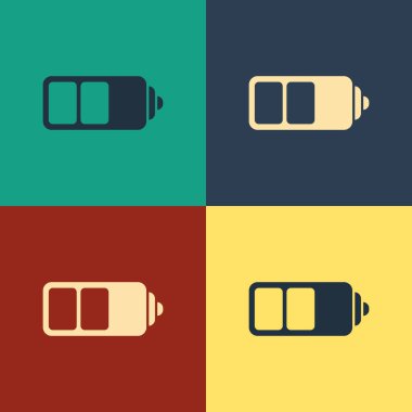 Renk Pil şarj seviyesi gösterge simgesi renk arka planda yalıtılmış. Vintage tarzı çizim. Vektör İllüstrasyonu