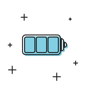 Siyah Pil şarj seviyesi gösterge simgesi beyaz arka planda yalıtılmış. Vektör İllüstrasyonu