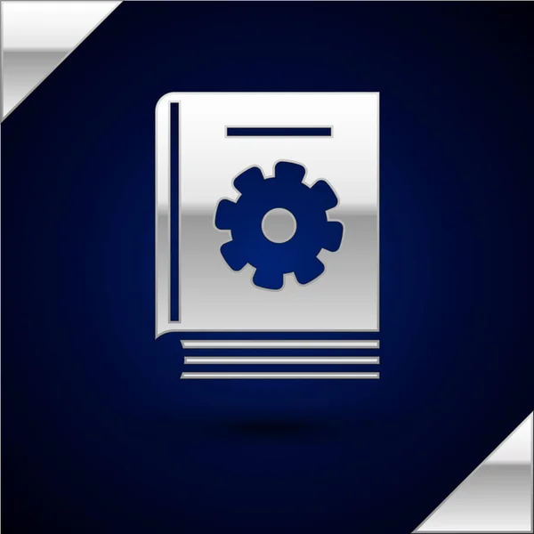Silver icône du manuel de l'utilisateur isolé sur fond bleu foncé. Guide de l'utilisateur. Panneau d'instruction. Lire avant utilisation. Illustration vectorielle — Image vectorielle