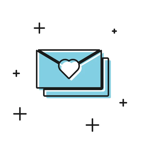 Zwarte envelop met Valentijn hart pictogram geïsoleerd op witte achtergrond. Boodschap liefde. Letter liefde en romantiek. Vector illustratie — Stockvector