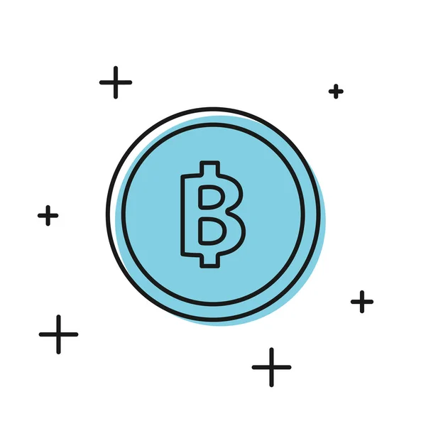 Zwarte Cryptogeld Coin Bitcoin pictogram geïsoleerd op witte achtergrond. Fysieke bit munt. Blockchain gebaseerde Secure crypto-valuta. Vector illustratie — Stockvector