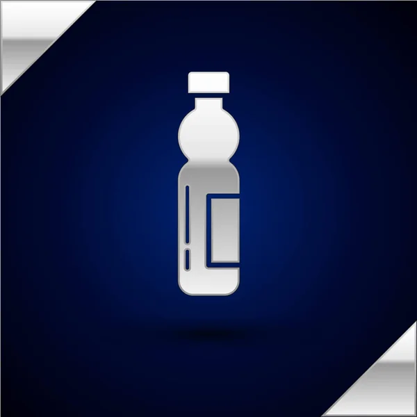 Stříbrná láhev vodní ikony izolovaná na tmavě modrém pozadí. Značka sodovky. Vektorová ilustrace — Stockový vektor