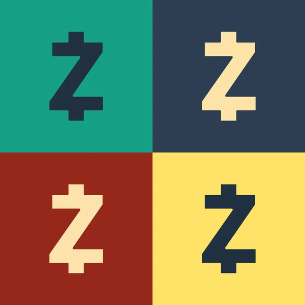 Színes Cryptocurrency érme Zcash Zec ikon izolált színes háttér. Altcoin szimbólum. Blockchain alapú biztonságos titkosítási valuta. Vintage stílusú rajz. Vektoros illusztráció — Stock Vector