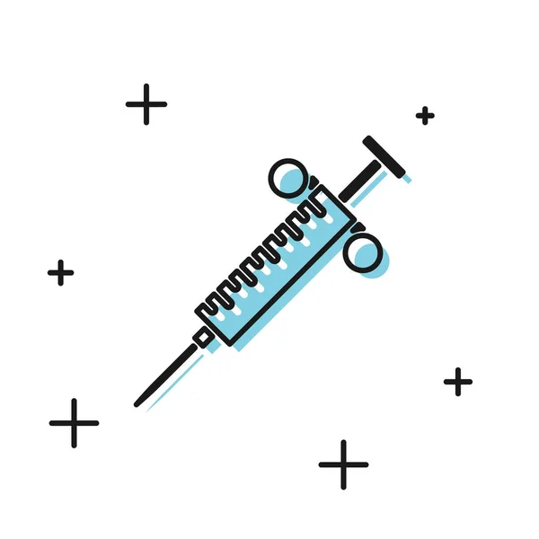 Черный шприц значок изолирован на белом фоне. Шприц для вакцины, вакцинации, инъекции, прививки от гриппа. Медицинское оборудование. Векторная миграция — стоковый вектор