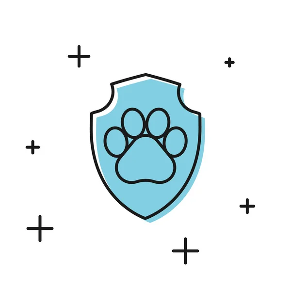 Icono del seguro de salud Black Animal aislado sobre fondo blanco. Icono de protección para mascotas. Huella de pata de perro o gato. Ilustración vectorial — Archivo Imágenes Vectoriales