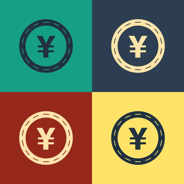 Цветные монеты с иконкой иены на цветном фоне. Банковский знак валюты. Символ денег. Рисунок в винтажном стиле. Векторная миграция — стоковый вектор