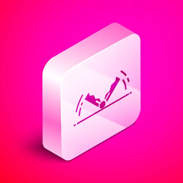 Icono de caza de Trampa isométrica aislado sobre fondo rosa. Botón cuadrado plateado. Ilustración vectorial — Archivo Imágenes Vectoriales