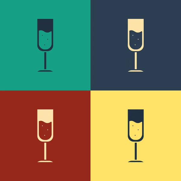 Цветной бокал шампанского иконка изолированы на цветном фоне. Рисунок в винтажном стиле. Векторная миграция — стоковый вектор
