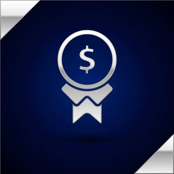 Silver Reward for good work icon isolated on dark blue background. Employee of the month, talent award, outstanding achievement, successful person. Vector Illustration — Stock Vector