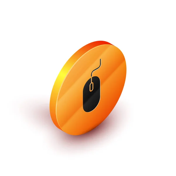 Isométrique icône de souris d'ordinateur isolé sur fond blanc. Optique avec symbole de roue. Bouton rond orange. Illustration vectorielle — Image vectorielle