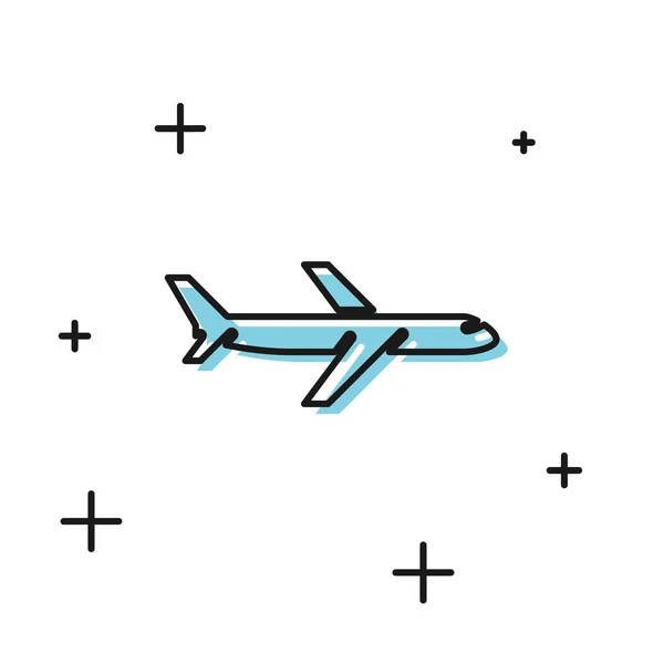 Icône Avion noir isolé sur fond blanc. Icône avion volant. Panneau d'avion de ligne. Illustration vectorielle — Image vectorielle
