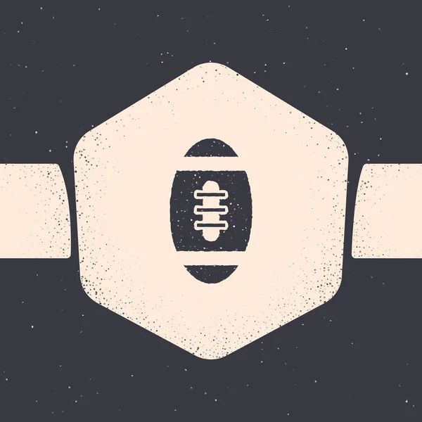 Grunge American Football Ball Ikone isoliert auf grauem Hintergrund. Rugby-Ikone. Mannschaftssport-Spiel Symbol. Monochrome Vintage-Zeichnung. Vektorillustration — Stockvektor