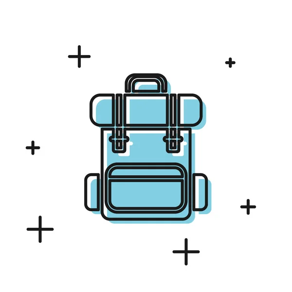 Negro Senderismo icono de la mochila aislado sobre fondo blanco. Camping y montaña explorando mochila. Ilustración vectorial — Vector de stock