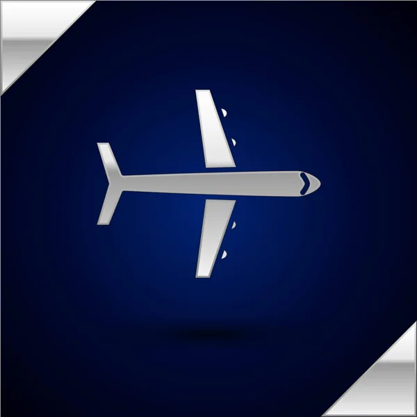 Иконка Silver Plane выделена на темно-синем фоне. Икона летающего самолета. Вывеска авиалайнера. Векторная миграция — стоковый вектор