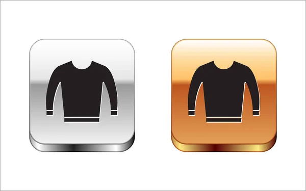 Czarny sweter ikona na białym tle. Ikona Pullover. Srebrny-Złoty kwadrat przycisk. Ilustracja wektorowa — Wektor stockowy