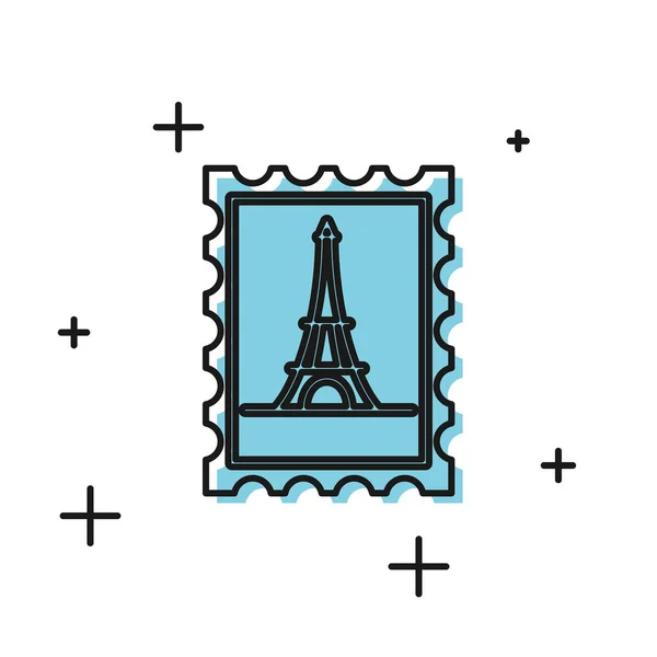 Timbre postal noir et icône de la tour Eiffel isolés sur fond blanc. Illustration vectorielle — Image vectorielle