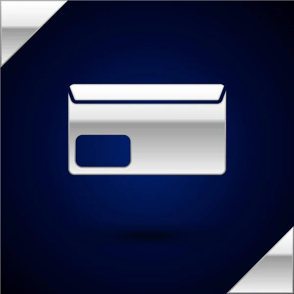 Icono de sobre plateado aislado sobre fondo azul oscuro. Mensaje de correo electrónico símbolo de letra. Ilustración vectorial — Archivo Imágenes Vectoriales