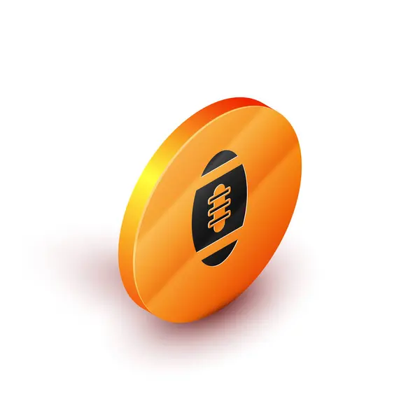Icono isométrico de pelota de fútbol americano aislado sobre fondo blanco. Icono de pelota de rugby. Juego de deporte de equipo símbolo. Botón círculo naranja. Ilustración vectorial — Archivo Imágenes Vectoriales