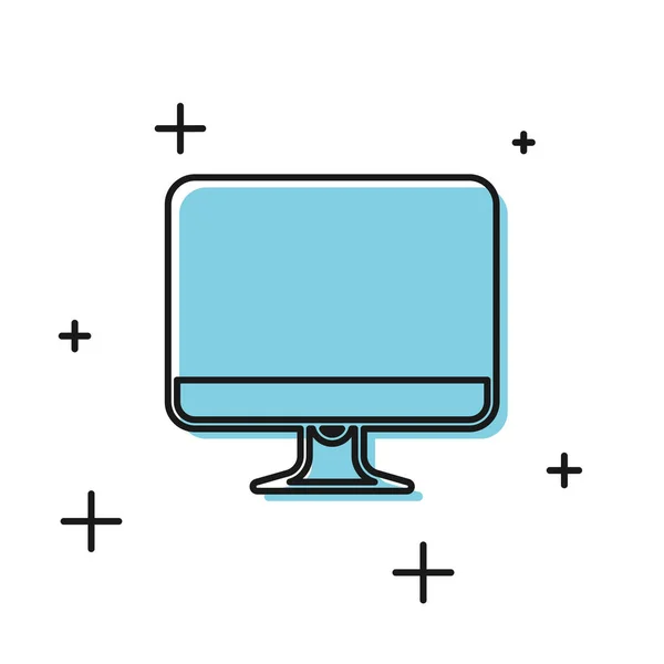 Μαύρο εικονίδιο οθόνης υπολογιστή απομονωμένο σε λευκό φόντο. Ηλεκτρονική συσκευή. Μπροστά. Εικονογράφηση διανύσματος — Διανυσματικό Αρχείο