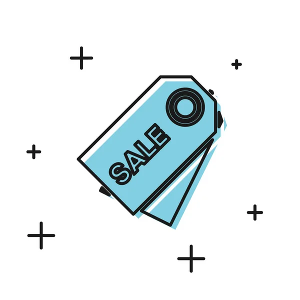 Black Price tag com uma inscrição Ícone de venda isolado no fundo branco. Distintivo por preço. Desconto de marca promocional. Ilustração vetorial — Vetor de Stock