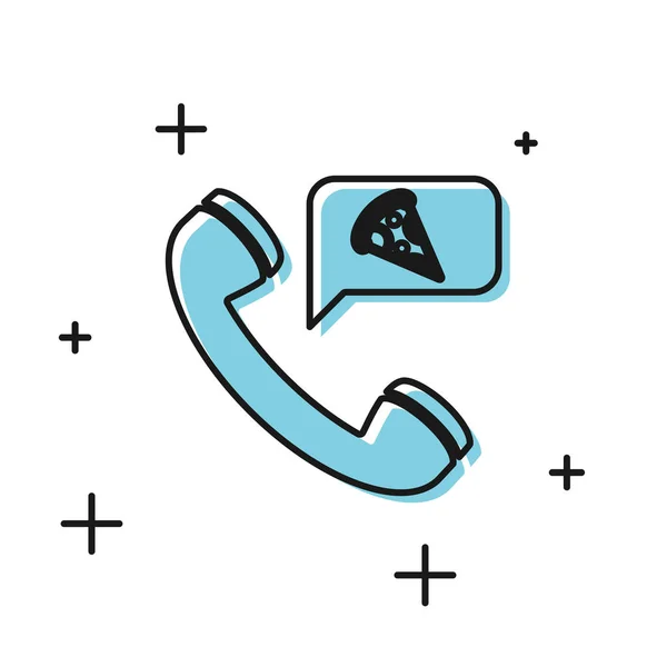 Zwart eten bestellen pizza icoon geïsoleerd op witte achtergrond. Bestellen via mobiele telefoon. Restaurant Food Delivery concept. Vector illustratie — Stockvector