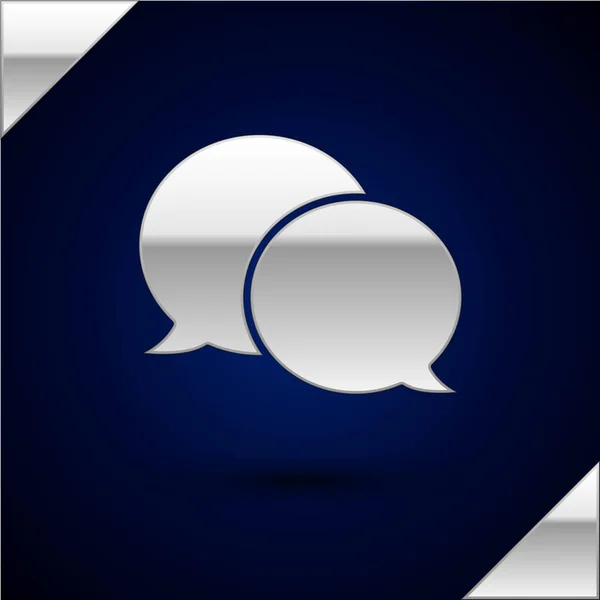 Silver Voice bulle icône de chat isolé sur fond bleu foncé. Icône de message. Communication ou commentaire chat symbole. Illustration vectorielle — Image vectorielle