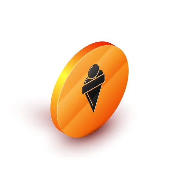 Isometrisches Eis in Waffelkegel-Symbol isoliert auf weißem Hintergrund. Süßes Symbol. Orangefarbener Kreis. Vektorillustration — Stockvektor