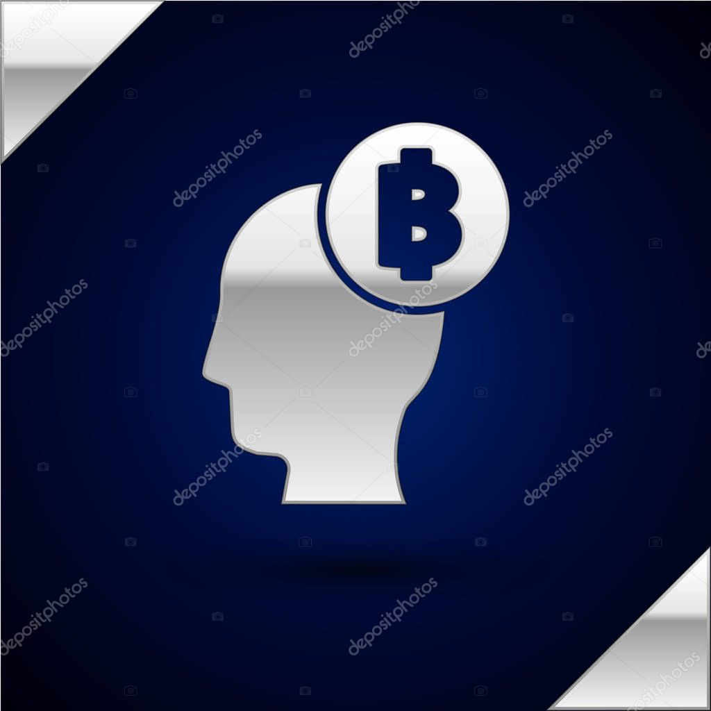 Silver Bitcoin Think Icon Isolated On Dark Blue Background Cryptocurrency Head Blockchain Technology Digital Money Market Cryptocoin Wallet Vector Illustration Premium Vector In Adobe Illustrator Ai Ai Format Encapsulated