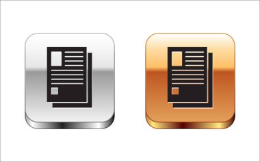Beyaz arka planda yalıtılmış Siyah Dosya belge simgesi. Denetim listesi simgesi. İş konsepti. Gümüş-altın kare düğme. Vektör İllüstrasyonu
