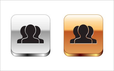Siyah Kullanıcılar grup simgesi beyaz arka planda yalıtılmış. Kişi grubu simgesi. İş avatarı simgesi - kullanıcı profil simgesi. Gümüş-altın kare düğme. Vektör İllüstrasyonu