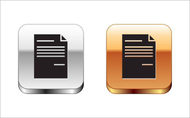 Beyaz arka planda yalıtılmış Siyah Belge simgesi. Dosya simgesi. Denetim listesi simgesi. İş konsepti. Gümüş-altın kare düğme. Vektör İllüstrasyonu