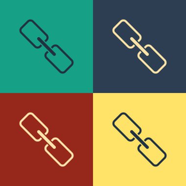 Renk arka planda yalıtılmış Renk Zinciri bağlantı simgesi. Bağlantı tek. Köprü zinciri sembolü. Vintage tarzı çizim. Vektör İllüstrasyonu