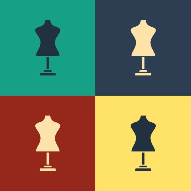 Renk arka planda yalıtılmış Renk Mankeni simgesi. Terzi mankeni. Vintage tarzı çizim. Vektör İllüstrasyonu