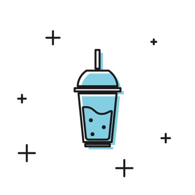 Beyaz arka plan üzerinde izole içme saman simgesi ile limonata Siyah Cam. Vektör İllüstrasyonu