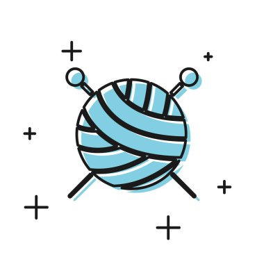 Beyaz arka plan üzerinde izole örgü iğneleri simgesi ile Siyah İplik topu. El yapımı, örgü veya terzi dükkanı için etiket. Vektör İllüstrasyonu