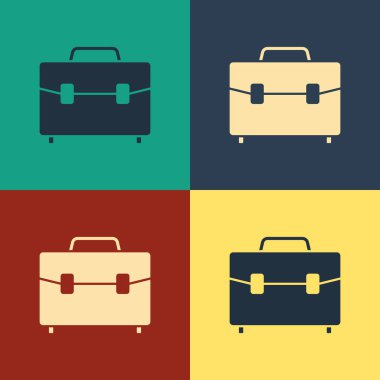 Renk Evrak Çantası simgesi renk arka planda yalıtılmış. İş davası işareti. İş portföyü. Vintage tarzı çizim. Vektör İllüstrasyonu