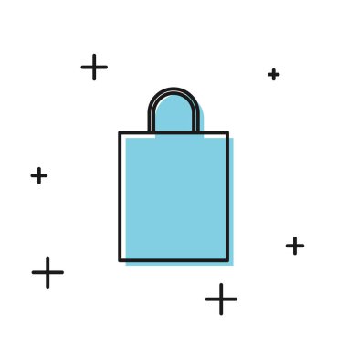 Beyaz arka planda siyah kağıt alışveriş torbası simgesi izole edildi. Paket işareti. Vektör İllüstrasyonu