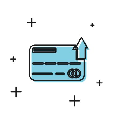 Siyah kredi kartı simgesi beyaz arkaplanda izole edildi. Çevrimiçi ödeme. Nakit çekilmesi. Finansal operasyonlar. Alışveriş tabelası. Vektör İllüstrasyonu