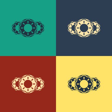 Renk arka planda izole tatlı sır simgesi ile Renk Donut. Vintage tarzı çizim. Vektör İllüstrasyonu