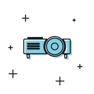 Siyah Sunum, film, film, medya projektör simgesi beyaz arka plan üzerinde izole. Vektör İllüstrasyonu